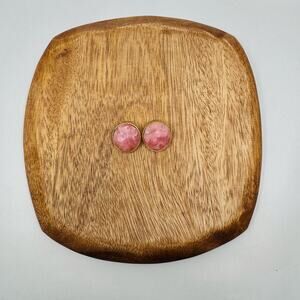 Kramer Vtg Pink White Marbled Lucite Pyramid Clip On Earrings Gold Tone Metal